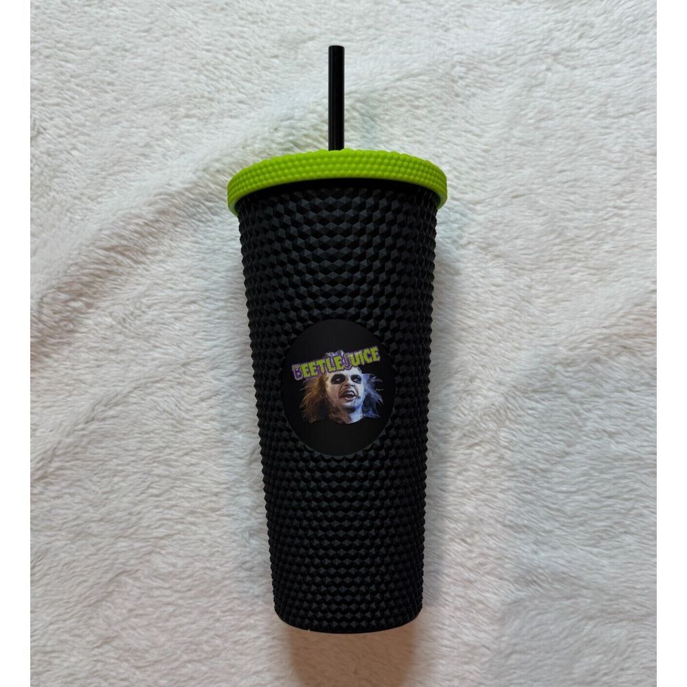 BEETLEJUICE TRAVEL TUMBLER‎ Cup With Green Lid and Straw 20 OZ New